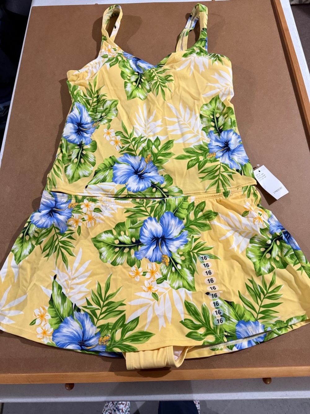Jantzen Yellow Floral Tankini with Blue & Green Tropical Print Size 16